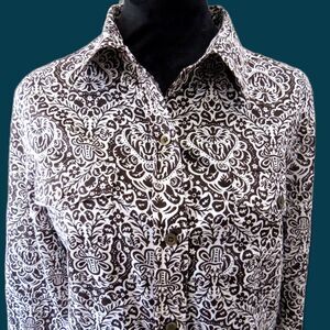 Liz Claiborne Women's Y2K Paisley 100% Cotton Button Down Brown/White L NWOT
